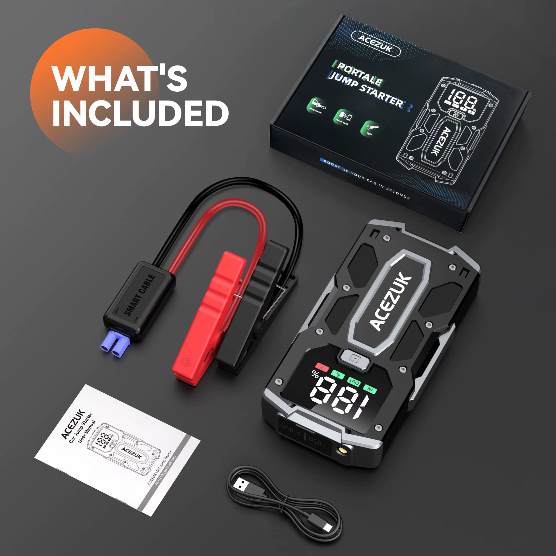 12800Mah Car Jump Starter Portable Power Bank Car Battery Booster 12V Car Starting Device for Petrol 7.0L Diesel 5.5L