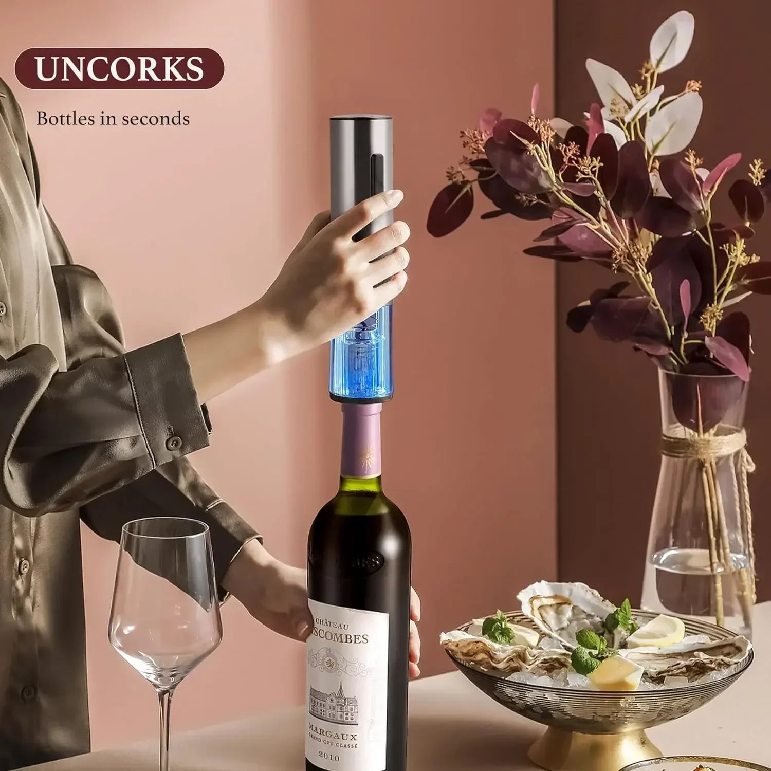 Electric Wine Opener Rechargeable Set, Automatic Electric Wine Opener with Stand with Foil Cutter, Pourer, Vacuum Stopper Nurse