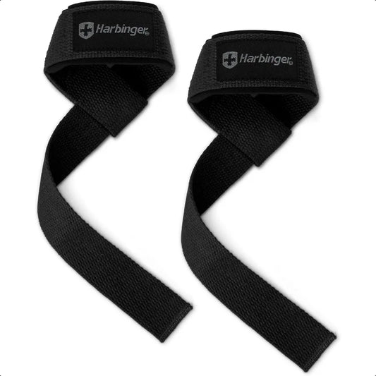 Harbinger Padded Cotton Lift Straps Soft Portive Neotek Wrist Pads 21.5 Length 1.5 Width Reinforced Edges Heavyduty Stitching C