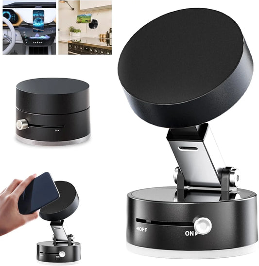 Vacuum Magnetic Phone Holder Updated Suction Cup Phone Mount Foldable Multi-Scenario Application 360° Adjustable Magnetic Phone Holder for Gym/Kitchen/Bathroom/Car/Desktop(Black)