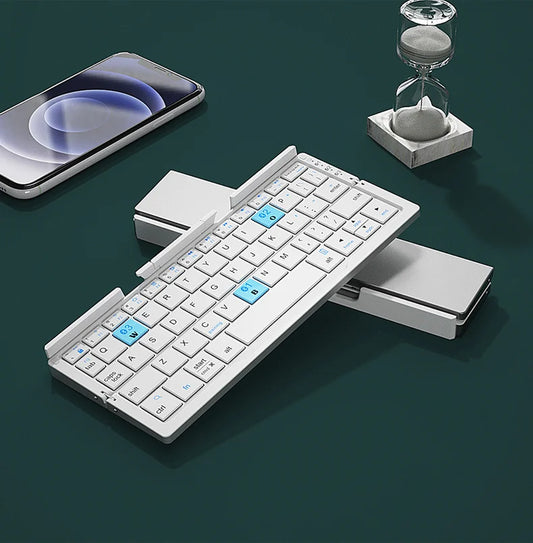 Folding Mini Keyboard Wireless Bluetooth Keypad Supported 3 Devices with Stand Rechargeable Keyboard for Phone Tablet