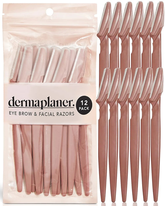 Dermaplaning Tool-12Pc Face Razors for Smooth Skin. Eyebrow Trimmer & Facial Hair Remover for Women & Men. Terracotta Design.
