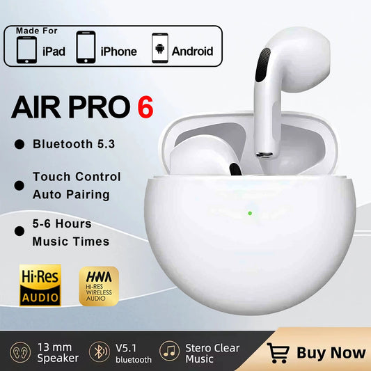 New Air Pro 6 TWS Wireless Headphones with Mic Fone Bluetooth Earphone Sport Running Headset for Apple Iphone Xiaomi Pro6 Earbud