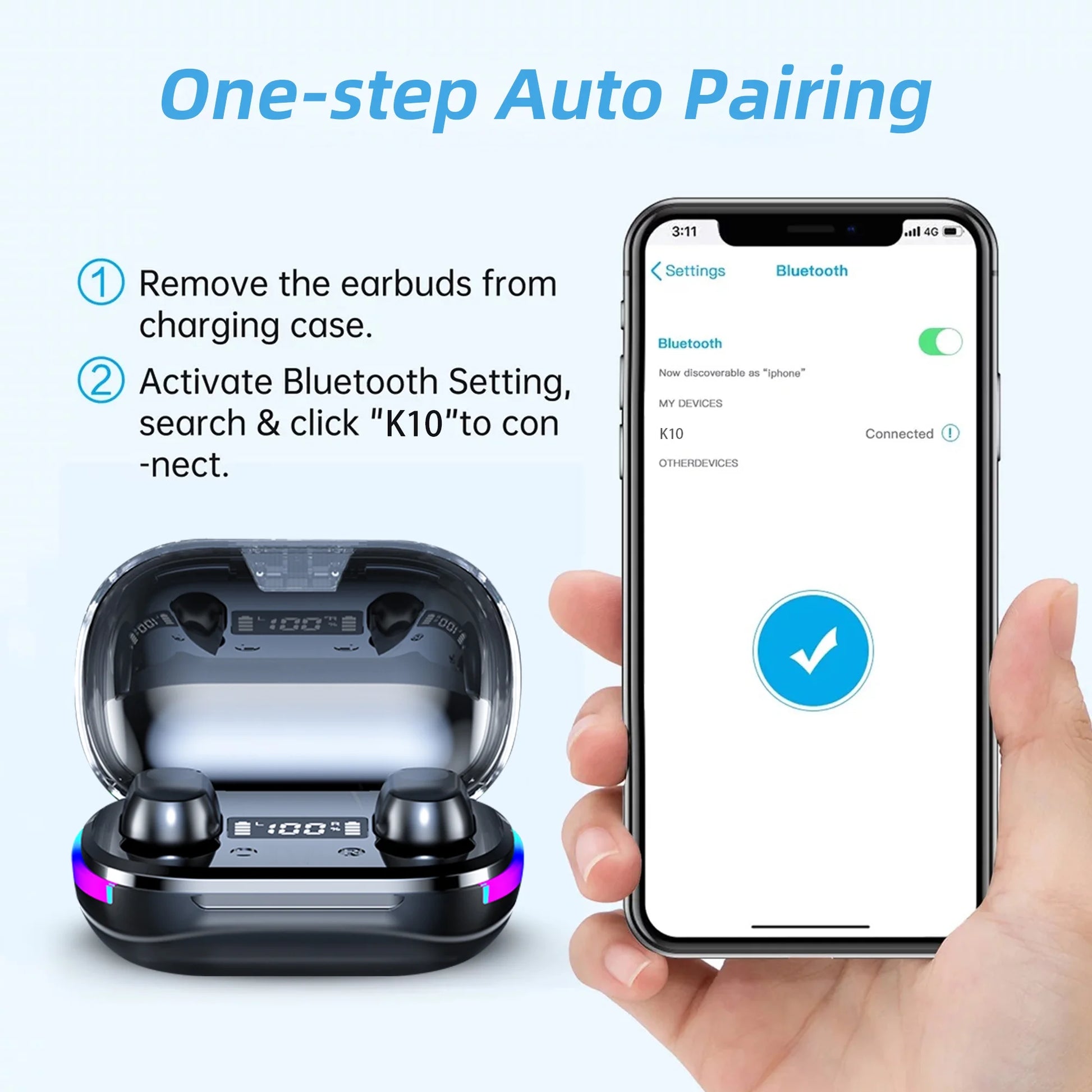 Wireless Earbuds, Bluetooth 5.3 Gaming Wireless Headphones IPX7 Waterproof TWS Deep Bass Stereo Noise Cancelling Headset in Ear with Charging Case LED Battery Display for Sport Android/Ios