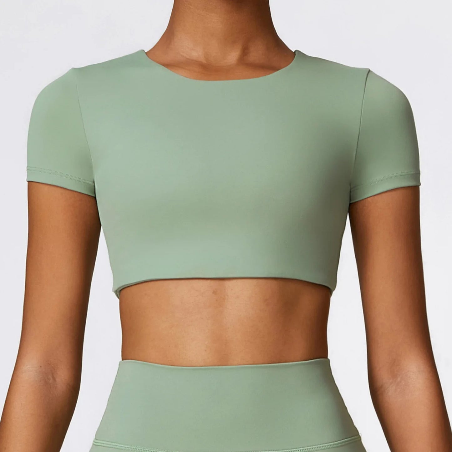 Woman Sports Top round Neck Yoga Crop Top Short Sleeve Top for Fitness Push up Workout T-Shirt Tops Gym Clothing Sportswear