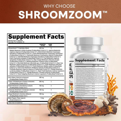 Lions Mane 3000Mg 20In1 Mushroom Supplement with Turkey Tail 2000Mg Reishi 1000Mg Cordyceps Chaga 1000Mg Maitake Meshima Poria Cocos Shiitake Oyster Porcini Enoki 60 Count
