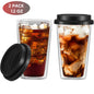 2 Piece 12Oz Double Glass Coffee Mugs with Silicone Lid,Drinking Insulated Coffee Cups with Lid,Clear,Dishwasher Safe Reusable