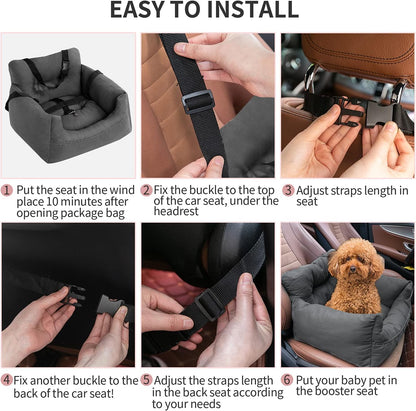 Dog Car Seat，Pet Booster Seat Dog Bed Pet Travel Safety Car Seat with Storage Pocket for Small Dogs or Cats