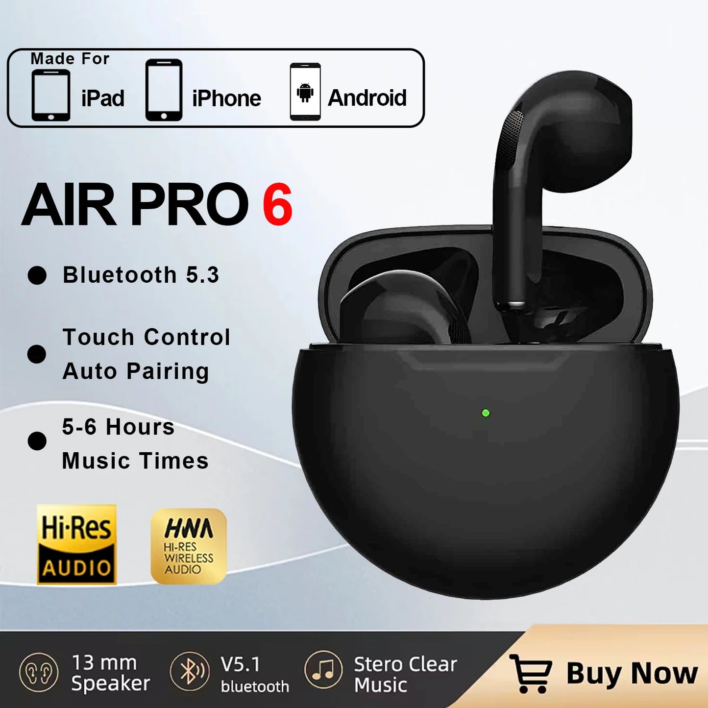 New Air Pro 6 TWS Wireless Headphones with Mic Fone Bluetooth Earphone Sport Running Headset for Apple Iphone Xiaomi Pro6 Earbud