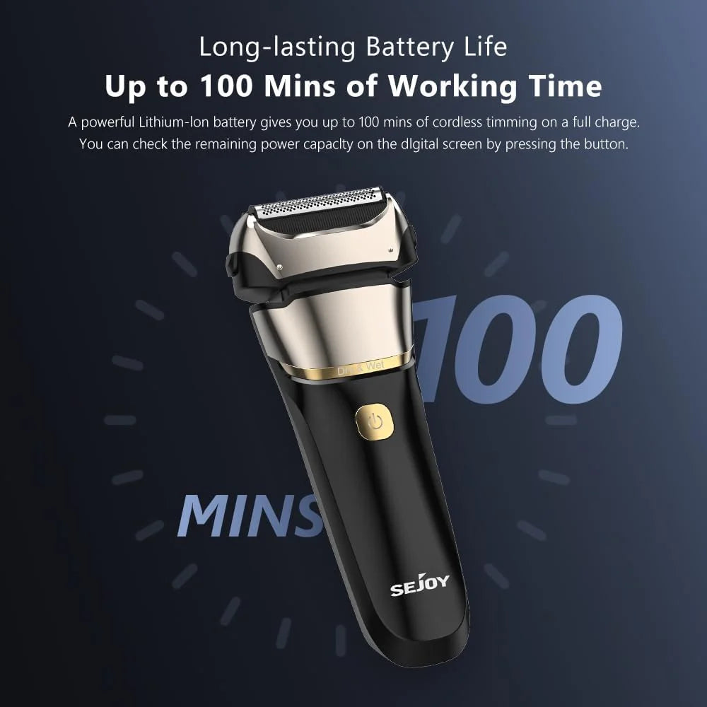 Electric Razor for Men Foil Shaver with 3-Blade Edge Shaving Area, 7500 RPM High Speed Motor Digital Power Display Mens El
