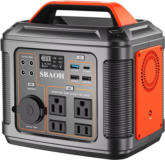 Portable Power Station, 300W 296Wh Solar Generator Quick Charge / 110V AC Outlets/Dc Ports and LED Flashlight, Lithium Battery B