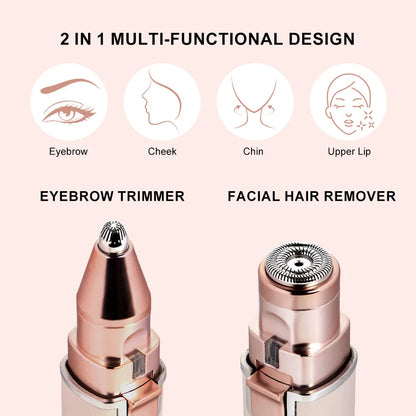 Solimpia 2-In-1 Women Electric Epilator Painless Hair Remover for Lady Shaver Eyebrow Shaper Facial Armpit Portable Trimmer