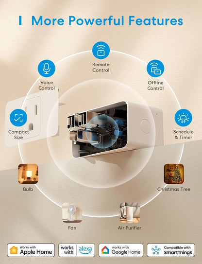 Smart Plug Mini, 15A & Reliable Wifi, Support Apple Homekit, Siri, Alexa, Echo, Google Home, Nest Hub and Smartthings, App Control, Timer, No Hub Needed, 2 Pack