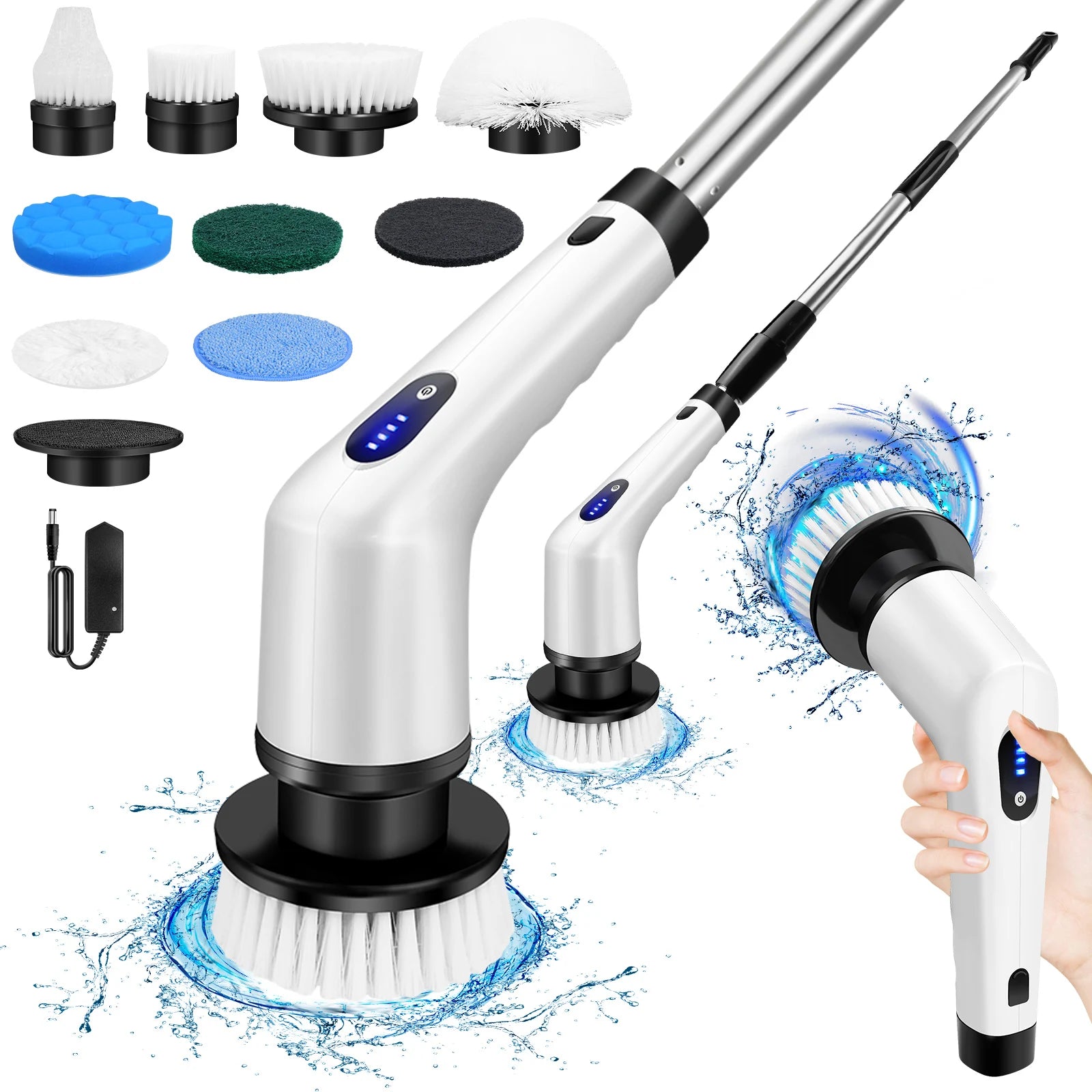 BRIEFNESS Cordless Electric Cleaning Brush 10-In-1 Multifunctional Spin Scrubber Kitchen Bathroom Cleaning Brush Rotary Cleaners