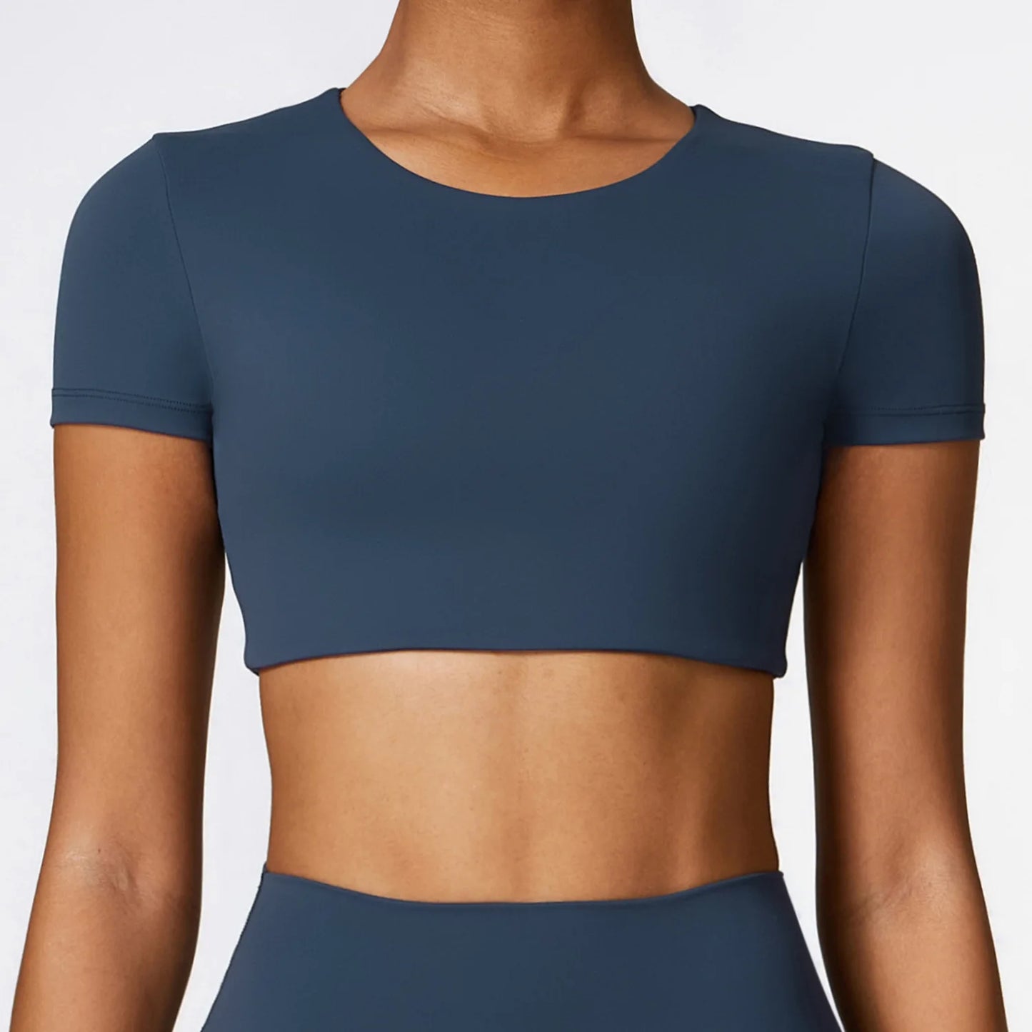 Woman Sports Top round Neck Yoga Crop Top Short Sleeve Top for Fitness Push up Workout T-Shirt Tops Gym Clothing Sportswear