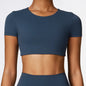 Woman Sports Top round Neck Yoga Crop Top Short Sleeve Top for Fitness Push up Workout T-Shirt Tops Gym Clothing Sportswear