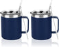2 Pack Stainless Steel Coffee Mugs with Handle, 12Oz Insulated Coffee Mug, Double Wall Vacuum Insulated Camping Mug with Lid, Thermal Coffee Mug for Coffee, Tea, Hot and Cold Drinks (Navy Blue)