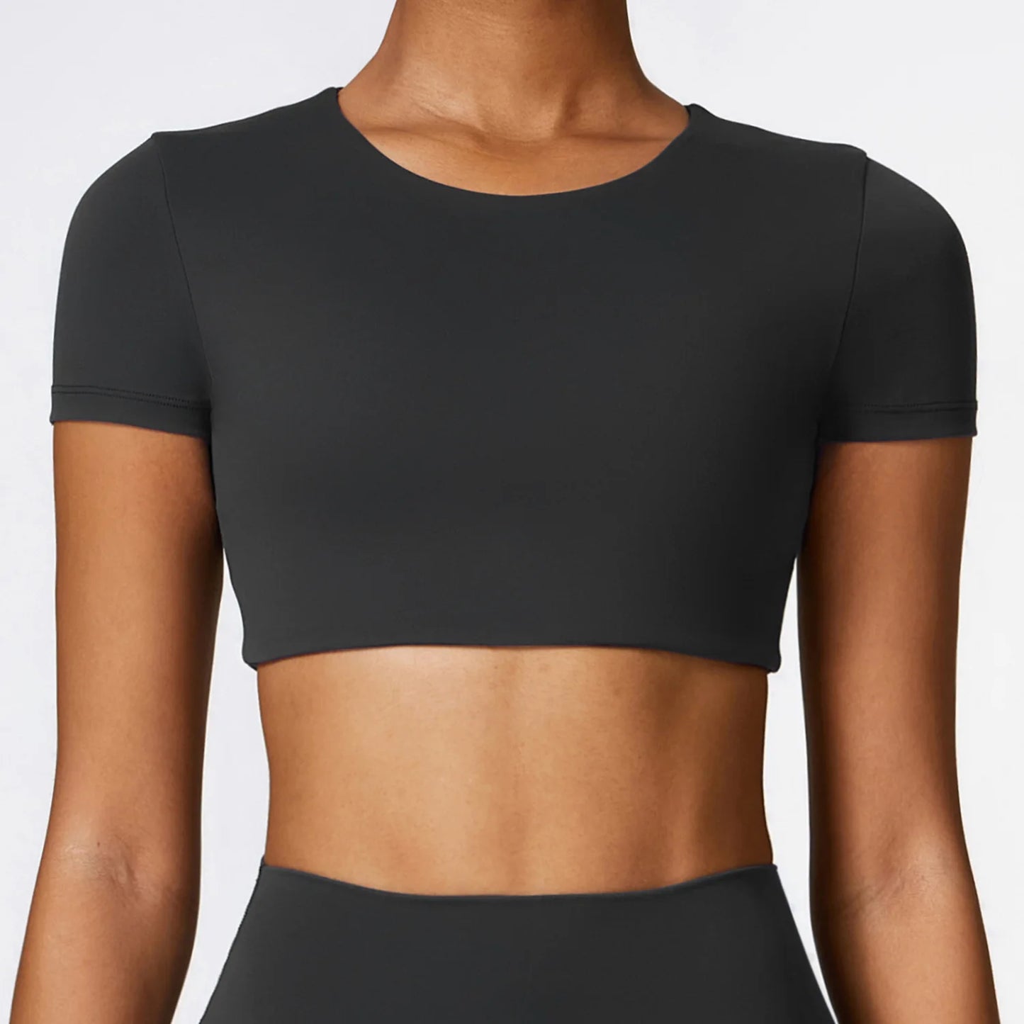 Woman Sports Top round Neck Yoga Crop Top Short Sleeve Top for Fitness Push up Workout T-Shirt Tops Gym Clothing Sportswear