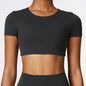 Woman Sports Top round Neck Yoga Crop Top Short Sleeve Top for Fitness Push up Workout T-Shirt Tops Gym Clothing Sportswear