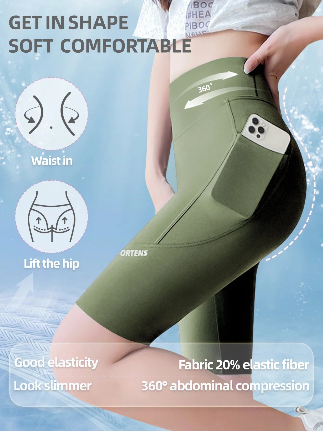 3PC Set Sports Wear Pockets High Waist Lifts Buttocks Lady Bubble Butt Yoga Pants Athletic Korea Jogging Scrunch Shorts