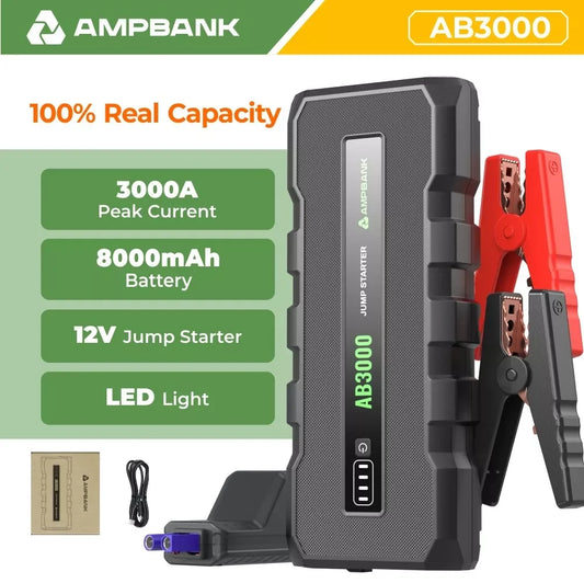 AB3000 12V Car Jump Starter Battery Charger Power Bank Portable 3000A Auto Booster Pack