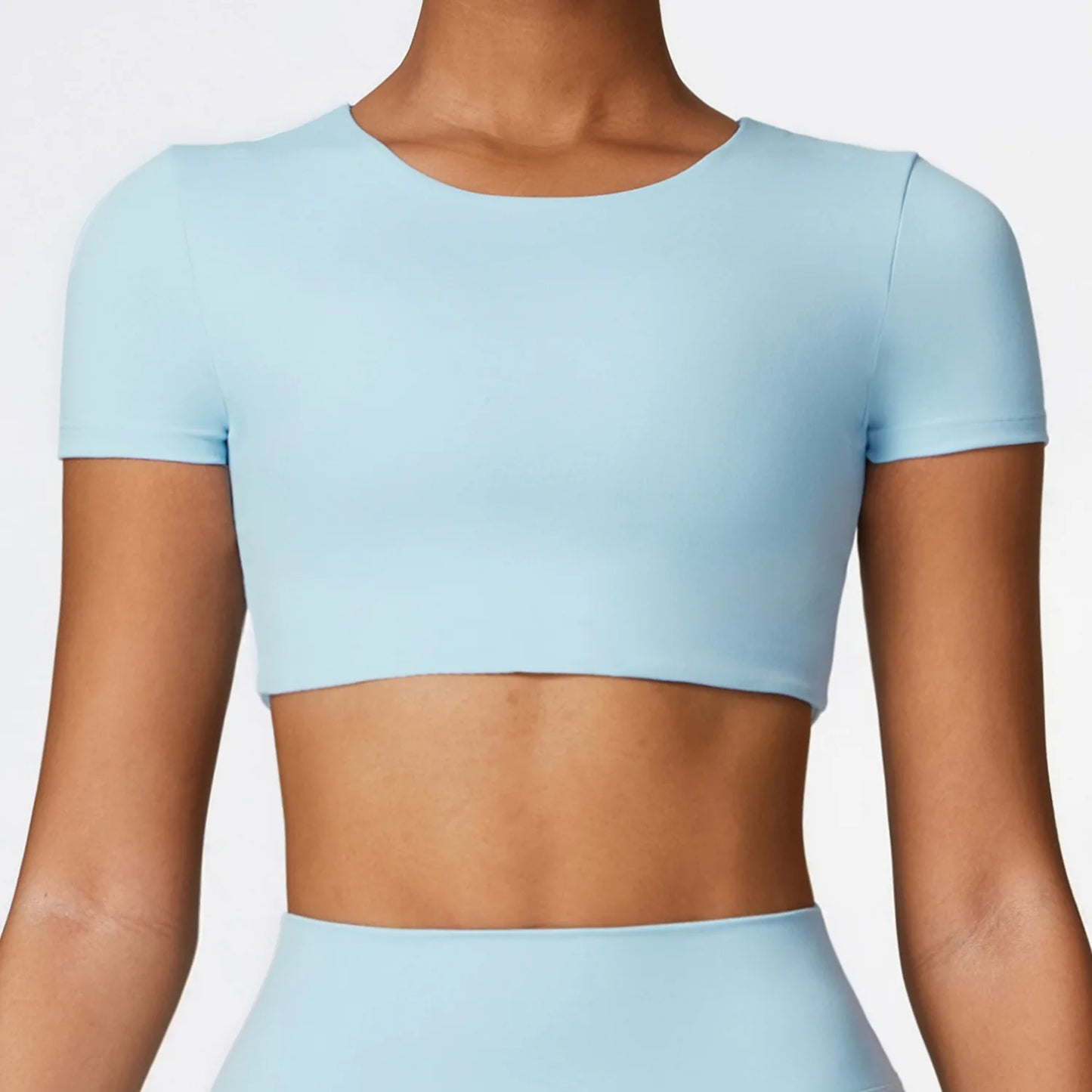 Woman Sports Top round Neck Yoga Crop Top Short Sleeve Top for Fitness Push up Workout T-Shirt Tops Gym Clothing Sportswear