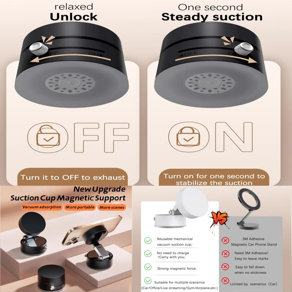 Cell Phone Holder Vacuum Magnetic Adsorption for Car Mount Convenient Folding Suction Cup Household Lazy Holder for Multi-Purpose Scenes