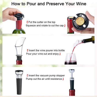 Electric Wine Opener Set, Battery Wine Opener Kit, Wine Bottle Opener, Electric Corkscrew, Wine Puller, Wine Screwpull, Uncorker, Cork Extractor (Combo 6-Black)