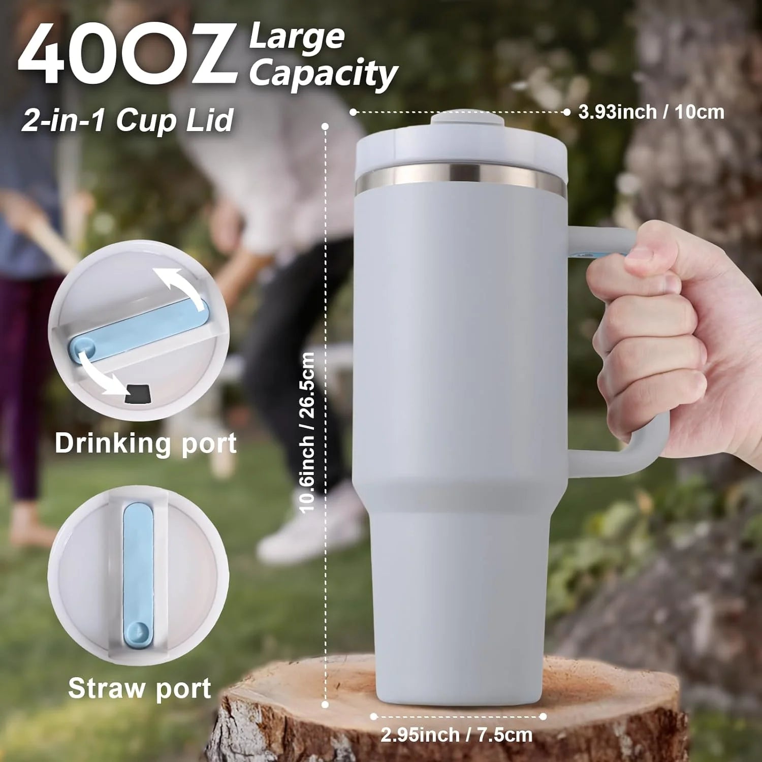 40 Oz Tumbler with Handle and Straw, Travel Mug for Car, 2-In-1 Lid Stainless Steel Tumblers