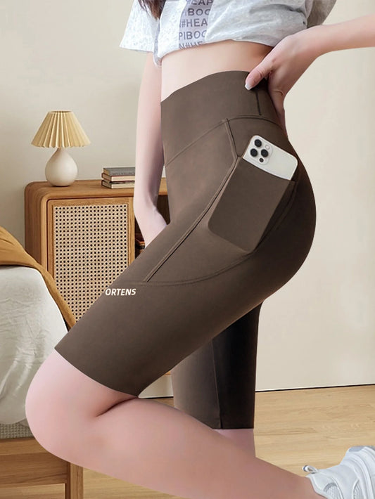 3PC Set Sports Wear Pockets High Waist Lifts Buttocks Lady Bubble Butt Yoga Pants Athletic Korea Jogging Scrunch Shorts