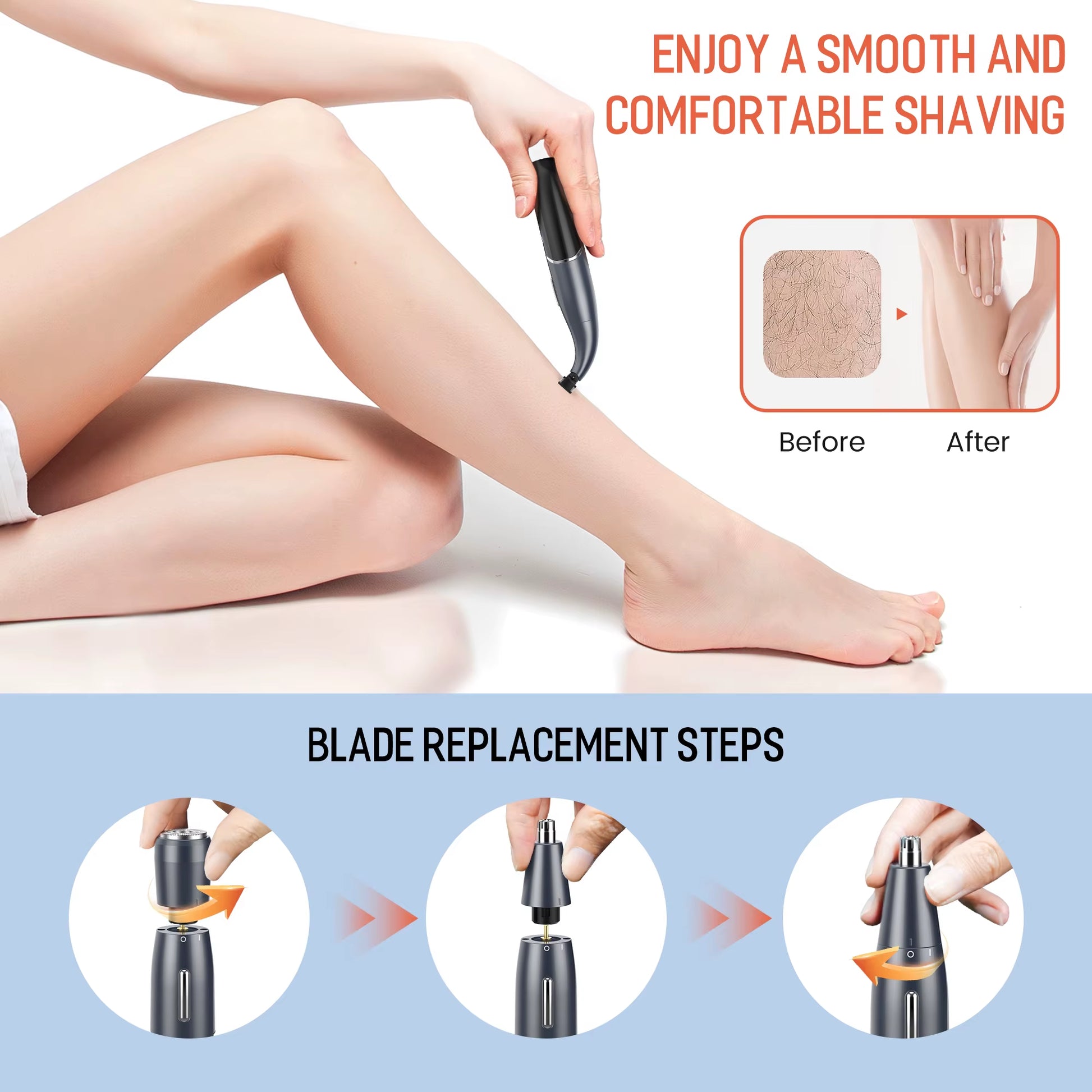 6 in 1 Body Hair Trimmer Kit Electric Beard Shaver Men&Women Nose Hair Trimmer Eyebrow Razor Portable Body Shaver IPX5