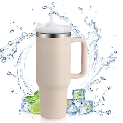 40 Oz Tumbler with Handle and Straw, Travel Mug for Car, 2-In-1 Lid Stainless Steel Tumblers