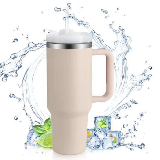40 Oz Tumbler with Handle and Straw, Travel Mug for Car, 2-In-1 Lid Stainless Steel Tumblers