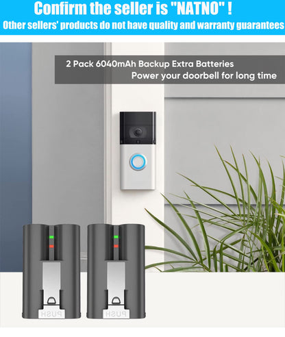 2-Pack 6040Mah Rechargeable 3.65V Battery Compatible with Video Rings Doorbell Camera Battery for 2/3/3Plus/4 Spotlight Camera, Stick up Camera and Peephole Camera