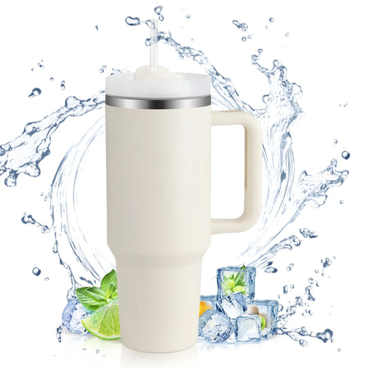 40 Oz Tumbler with Handle and Straw, Travel Mug for Car, 2-In-1 Lid Stainless Steel Tumblers
