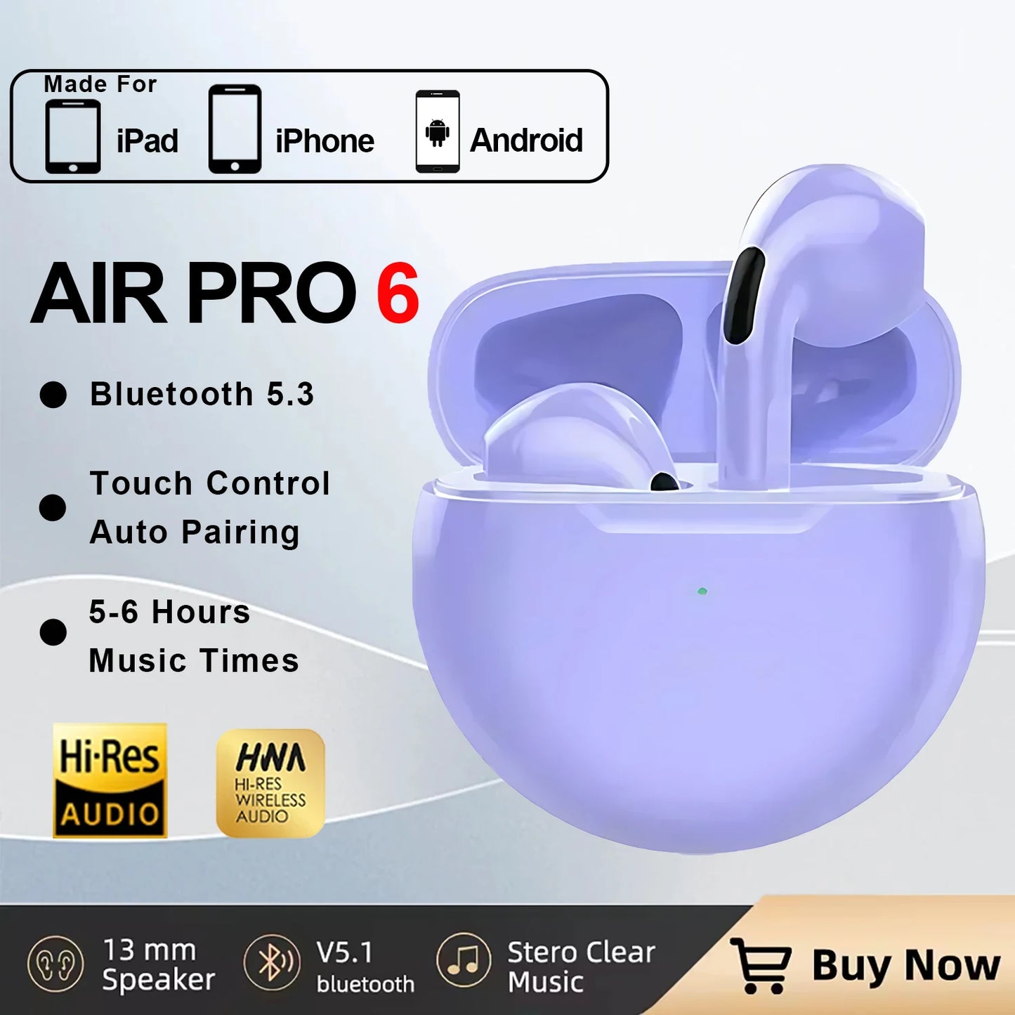 New Air Pro 6 TWS Wireless Headphones with Mic Fone Bluetooth Earphone Sport Running Headset for Apple Iphone Xiaomi Pro6 Earbud