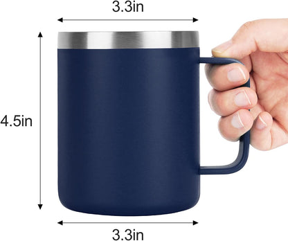 2 Pack Stainless Steel Coffee Mugs with Handle, 12Oz Insulated Coffee Mug, Double Wall Vacuum Insulated Camping Mug with Lid, Thermal Coffee Mug for Coffee, Tea, Hot and Cold Drinks (Navy Blue)