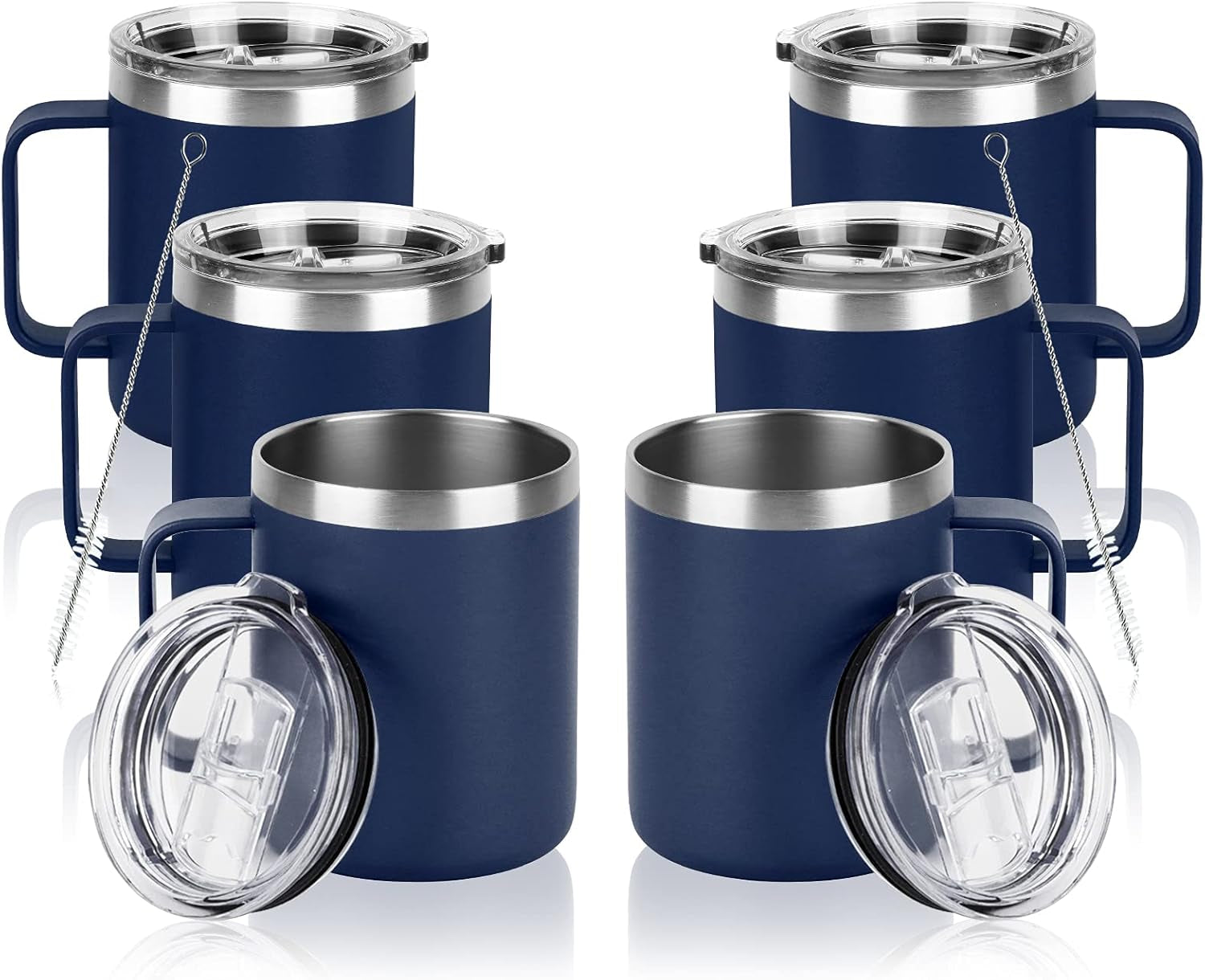6 Pack Stainless Steel Coffee Mug, 12Oz Insulated Coffee Mug Cup with Handle, Double Wall Vacuum Coffee Cup with Lid, Insulated Caming Mug, Thermal Coffee Mug for Hot and Cold Drinks (Navy Blue)