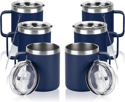 6 Pack Stainless Steel Coffee Mug, 12Oz Insulated Coffee Mug Cup with Handle, Double Wall Vacuum Coffee Cup with Lid, Insulated Caming Mug, Thermal Coffee Mug for Hot and Cold Drinks (Navy Blue)