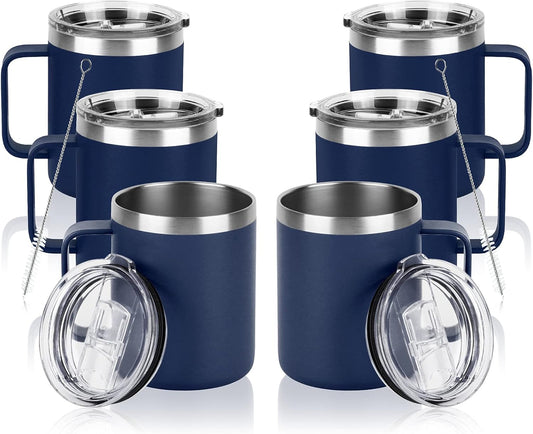 6 Pack Stainless Steel Coffee Mug, 12Oz Insulated Coffee Mug Cup with Handle, Double Wall Vacuum Coffee Cup with Lid, Insulated Caming Mug, Thermal Coffee Mug for Hot and Cold Drinks (Navy Blue)