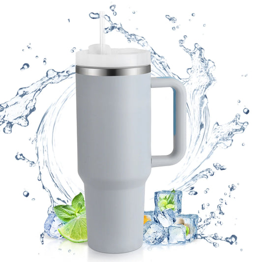 40 Oz Tumbler with Handle and Straw, Travel Mug for Car, 2-In-1 Lid Stainless Steel Tumblers