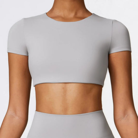 Woman Sports Top round Neck Yoga Crop Top Short Sleeve Top for Fitness Push up Workout T-Shirt Tops Gym Clothing Sportswear