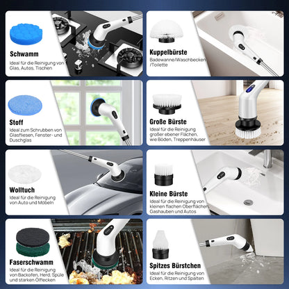 BRIEFNESS Cordless Electric Cleaning Brush 10-In-1 Multifunctional Spin Scrubber Kitchen Bathroom Cleaning Brush Rotary Cleaners