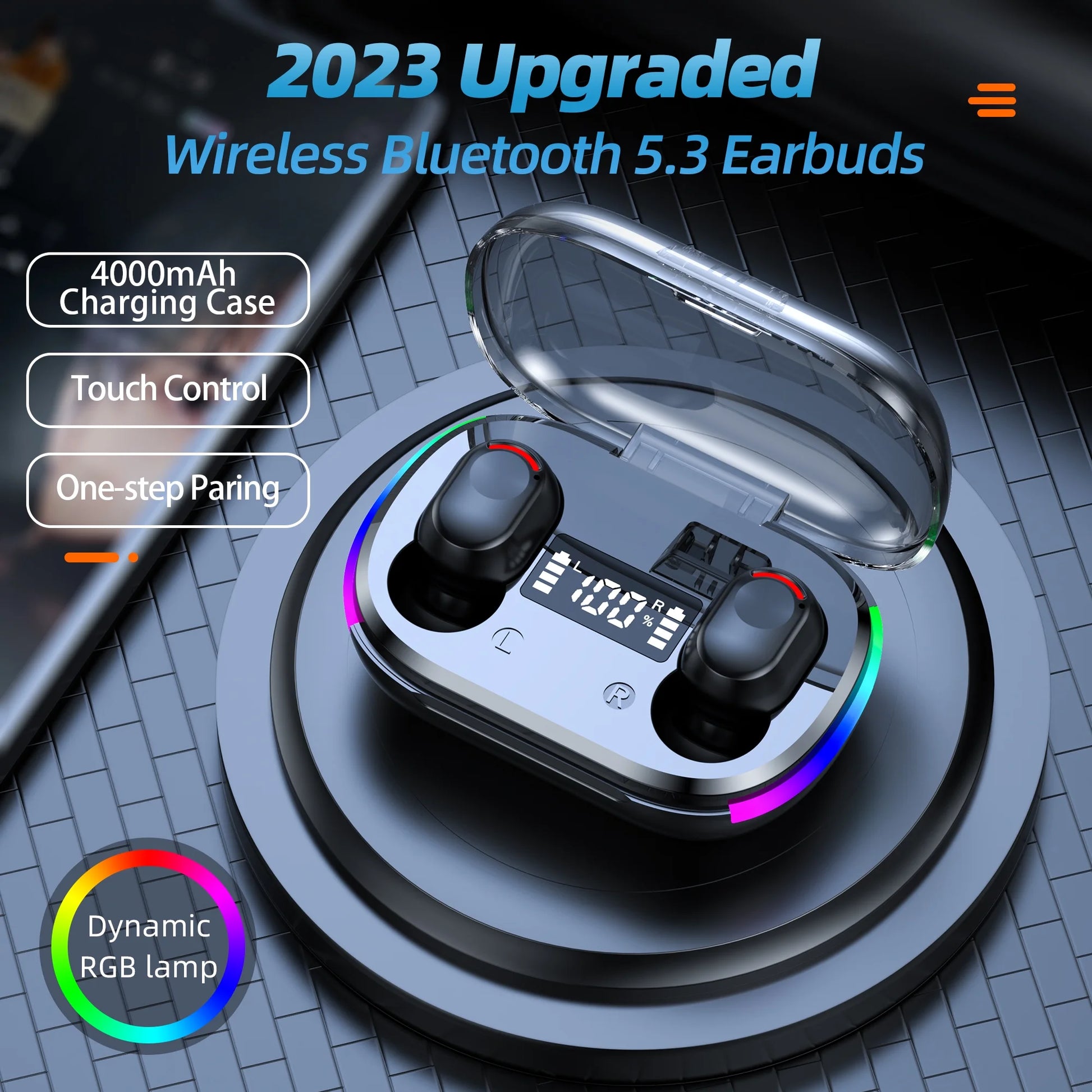 Wireless Earbuds, Bluetooth 5.3 Gaming Wireless Headphones IPX7 Waterproof TWS Deep Bass Stereo Noise Cancelling Headset in Ear with Charging Case LED Battery Display for Sport Android/Ios