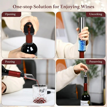 Electric Wine Opener Rechargeable Set, Automatic Electric Wine Opener with Stand with Foil Cutter, Pourer, Vacuum Stopper Nurse