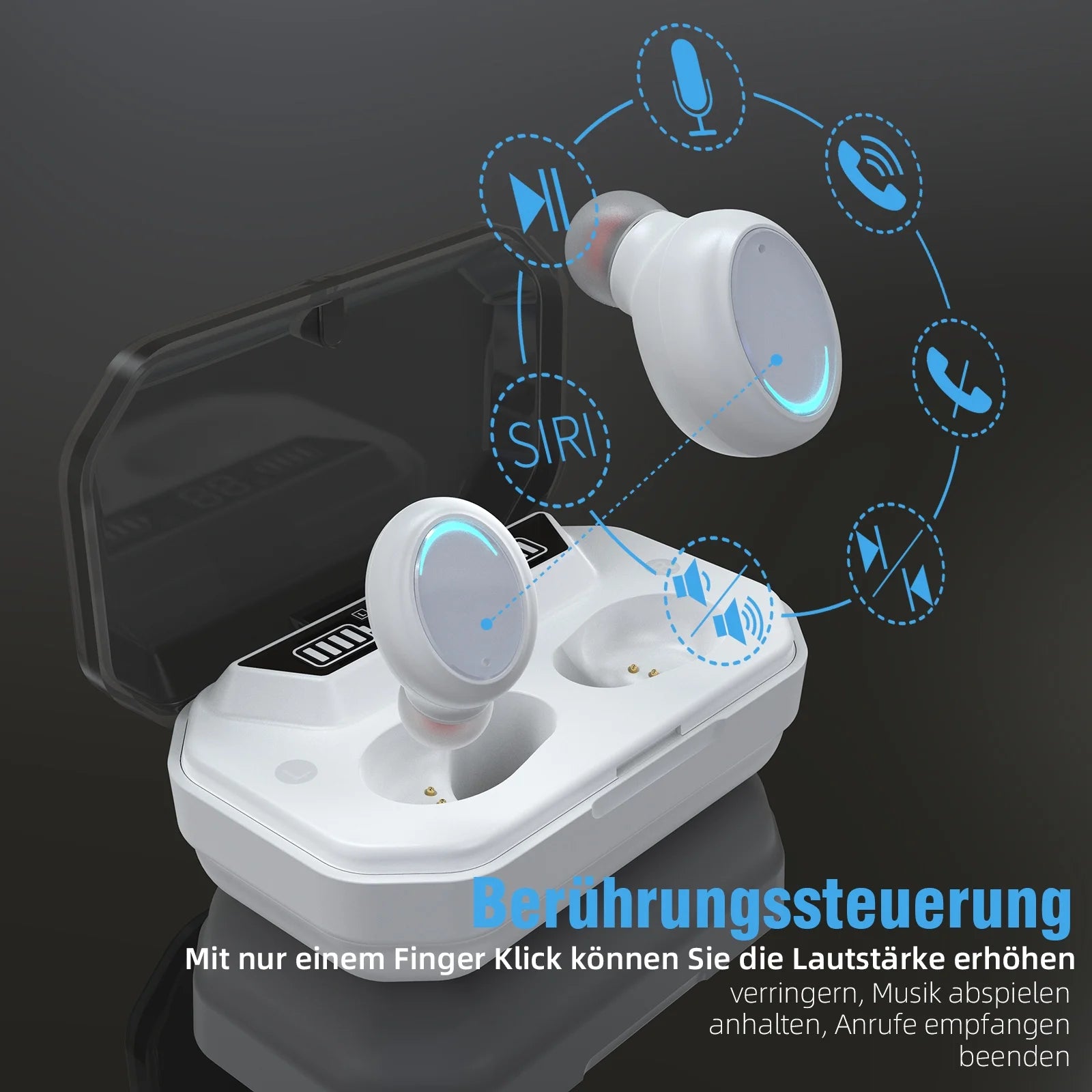 Wireless Earbuds Bluetooth 5.0 Headphones IPX7 Waterproof TWS Deep Bass Stereo Noise Cancelling Headset in Ear W/ 140H Playtime Mic USB-C Charging Case LED Battery Display for Sport Android/Ios，White