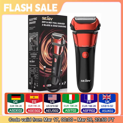 Electric Razor for Men Foil Shaver with 3-Blade Edge Shaving Area, 7500 RPM High Speed Motor Digital Power Display Mens El