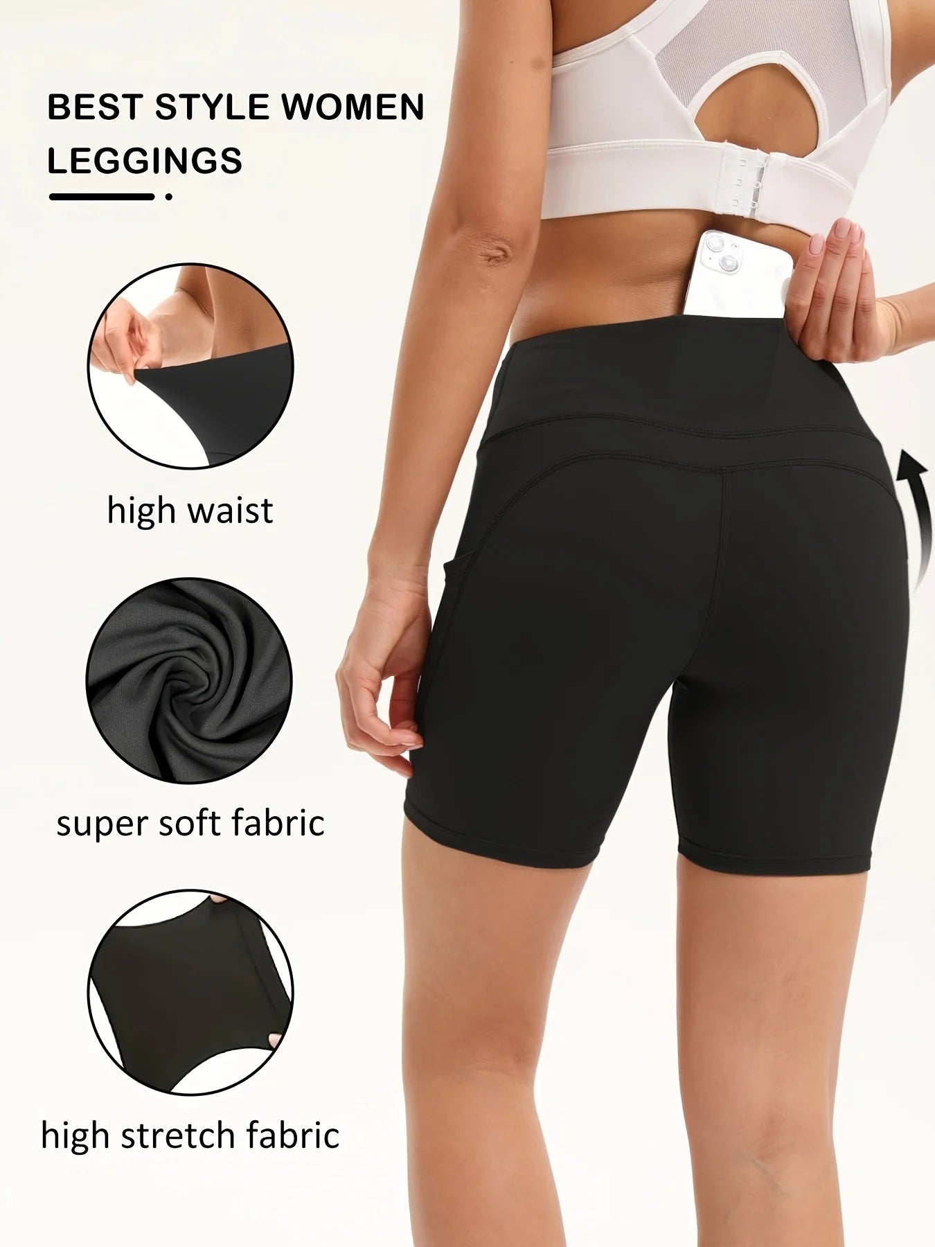 3Pcs High Waist Tummy Control Biker Shorts with Pockets - Stretchy, Moisture-Wicking Yoga & Gym Shorts for Women in Gray