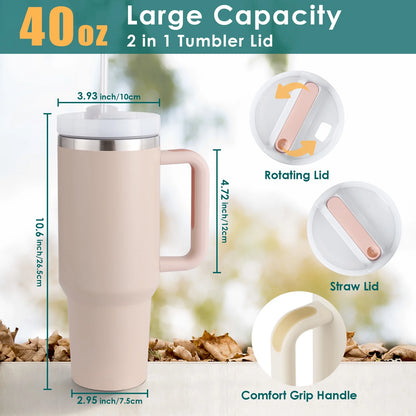 40 Oz Tumbler with Handle and Straw, Travel Mug for Car, 2-In-1 Lid Stainless Steel Tumblers