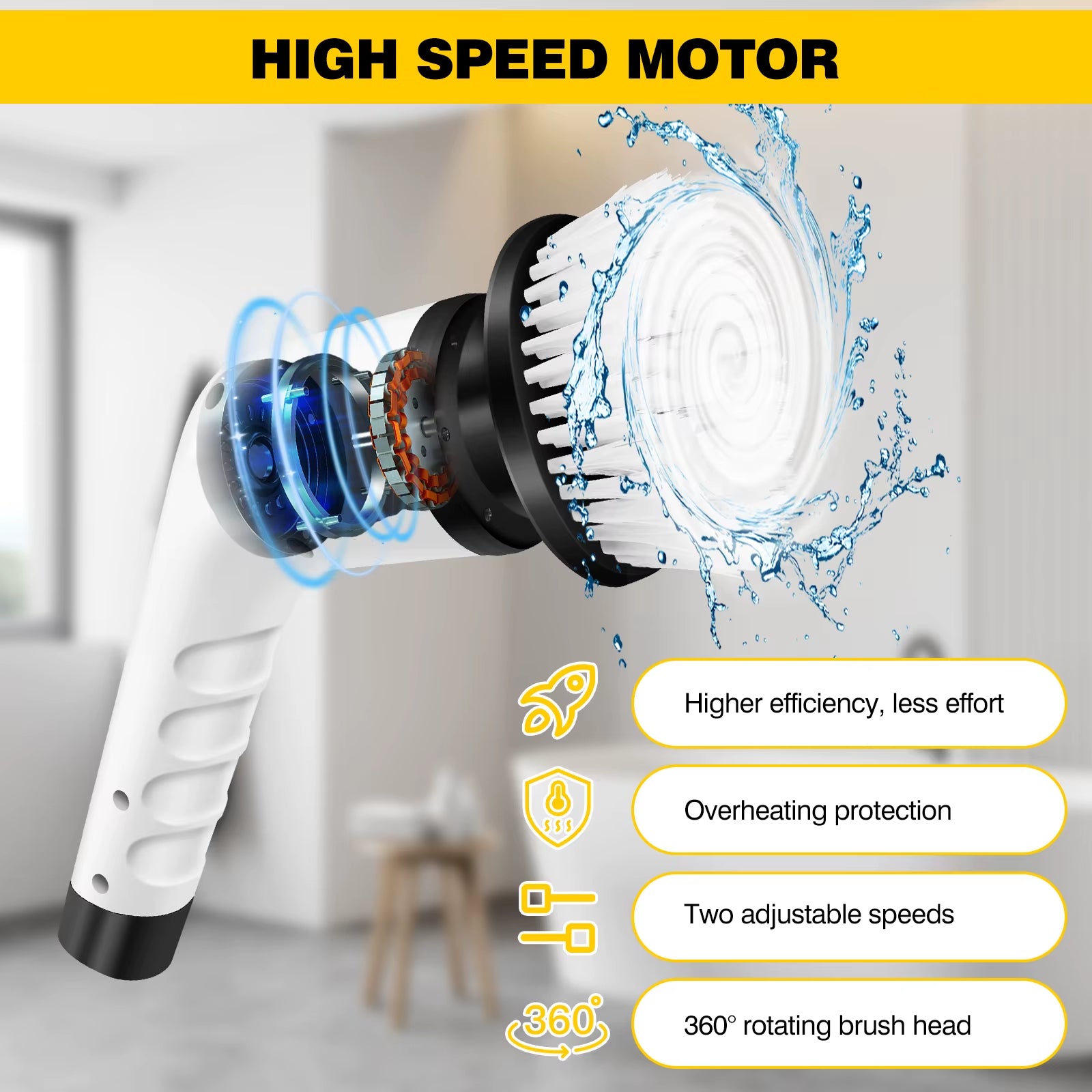 3-In-1 Electric Spin Scrubber - IPX7 Waterproof, 3 Brush Heads, 2 Speeds for Bathroom/Kitchen/Tile/Car Cleaning